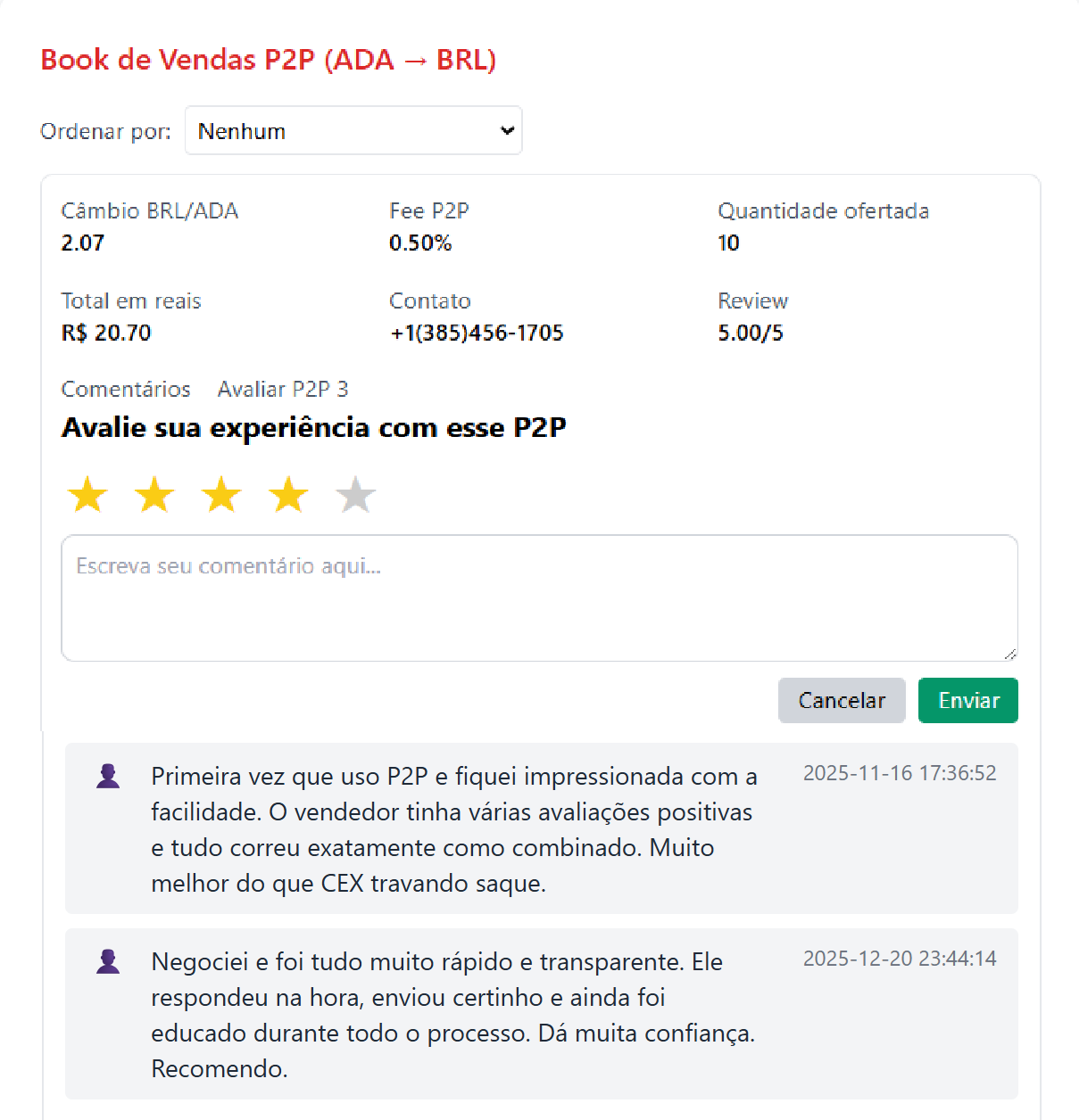 Comentários na Bitway